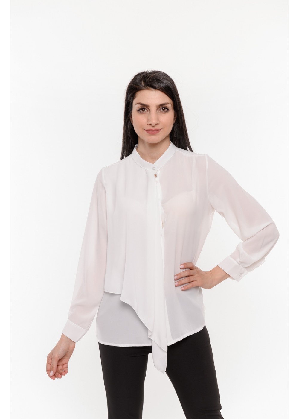 Официална бяла риза с драперия Alexandra Italy / 7297