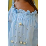 Дамска блуза с перли Alexandra Italy - синя 1431-4