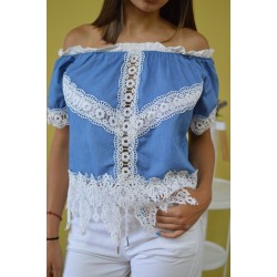Дамска блуза с дантела Alexandra Italy - деним 1436-2